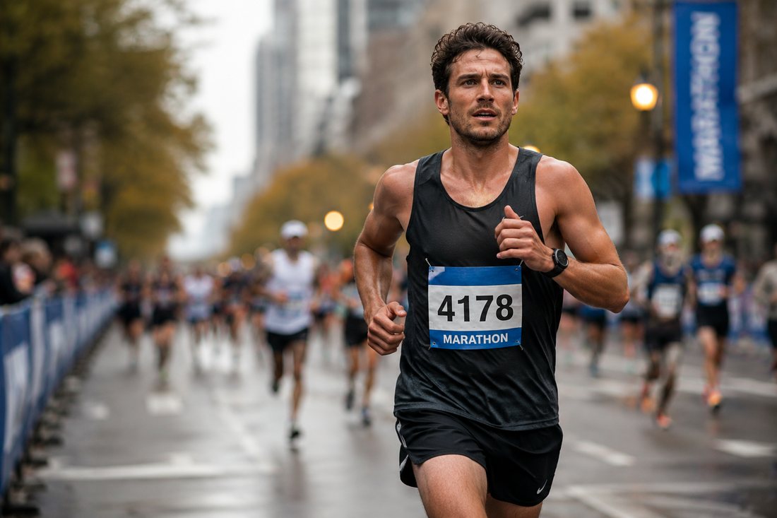 Jake T. running a marathon fueled by Pursuit Protein